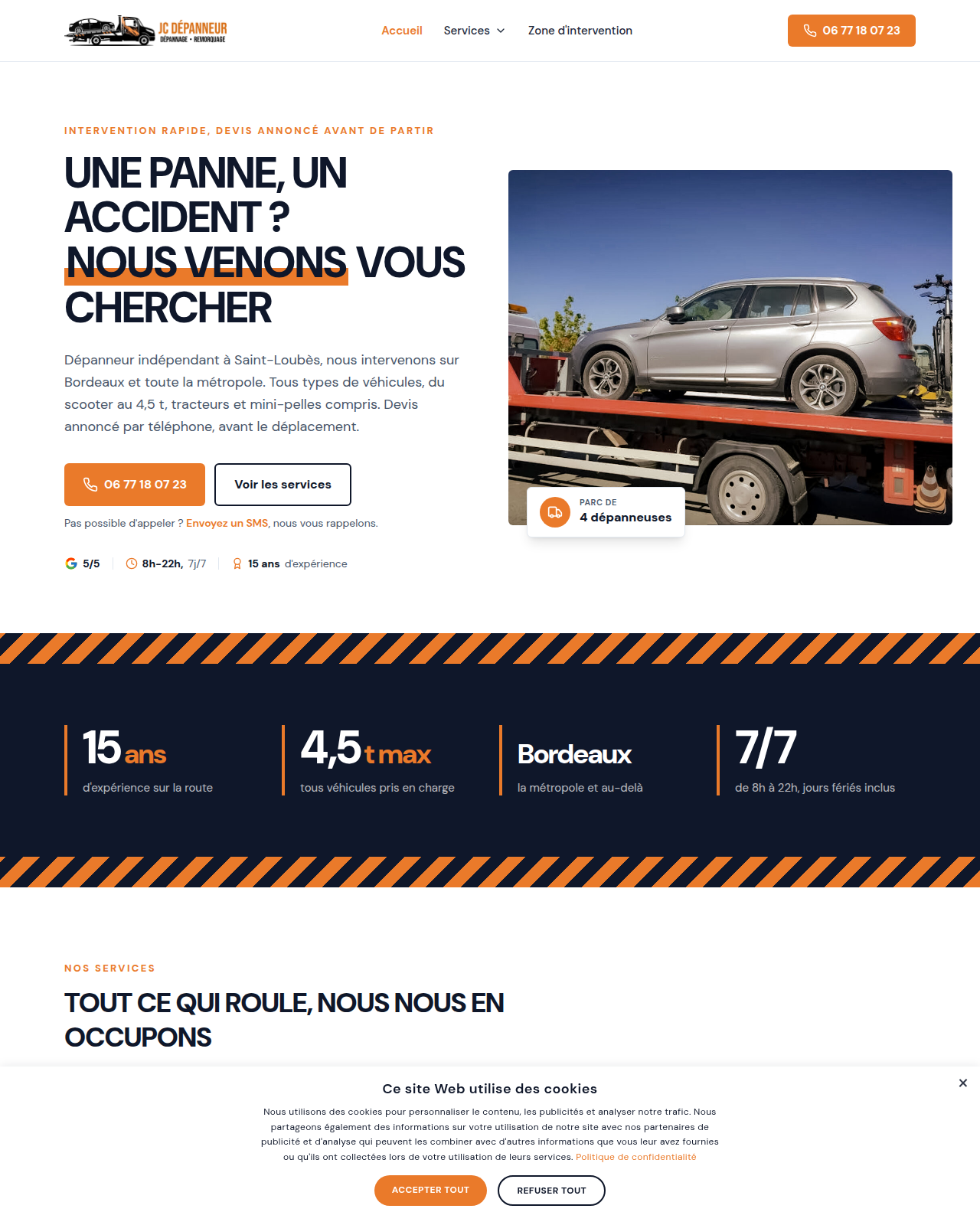 Capture du site JC Dépanneur réalisé par Duck&Code